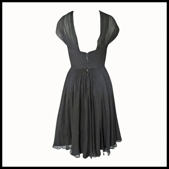 Vintage Black Formal Fit Flare Cocktail Dress, 50s New Look Chiffon Halter - Picture 8 of 15